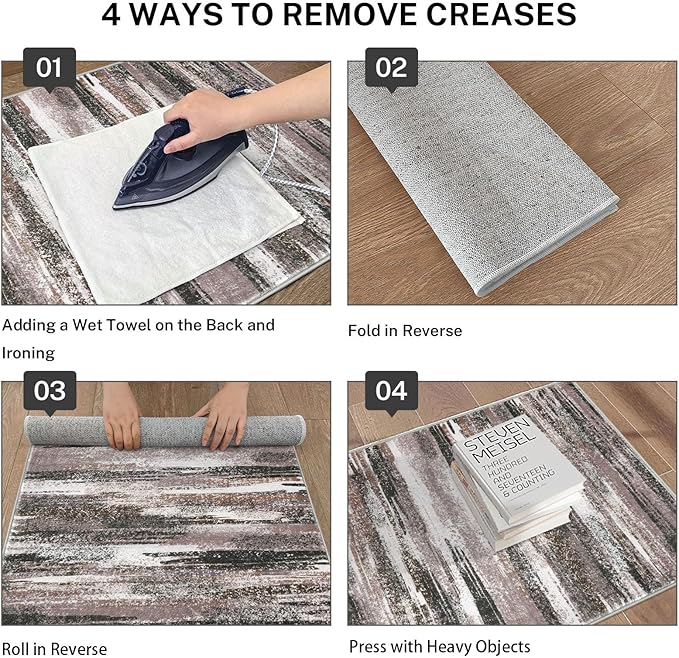 Lansny Modern Abstract Entryway Rug Indoor 2x3 Washable Rug Non-Slip Soft Small Area Rug Dark Light Brown White Kitchen Mats Thin Print Faux Wool Floor Carpet Throw Rugs Backdoor Mat for Entry