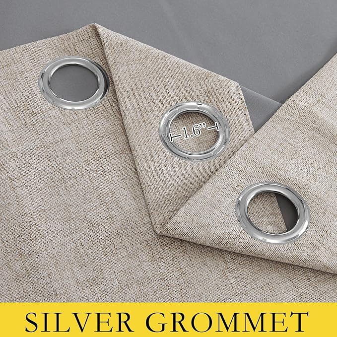 NICETOWN Oatmeal Vintage Open Linen Weave Flax Thermal Curtains, 100% Blackout Curtains 84 inches Long for Dining Room, Soundproof Window Treatment Drapes for Hall Room, 52" Wide Per Panel, Set of 2