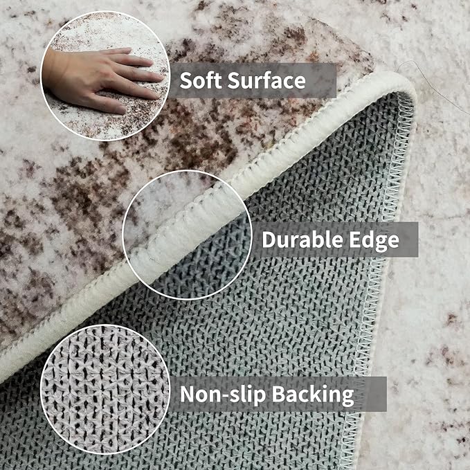 Hallway Runner Rug 2x8 Washable: Entryway Runners Rugs Non Slip Easy-to-Clean - Soft Living Room Bedroom Carpet - Thin Low Pile Printed Floor Mat for Dining Room Beige Brown
