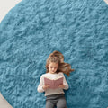 OLANLY Slate Blue Round Rugs for Bedroom - Machine Washable, 9 ft Circle Area Rugs for Living Room, Soft and Fluffy Shaggy Carpet for Teen Girl and Boys, Nursery Rooms, Dorms, Home Decor Aesthetic