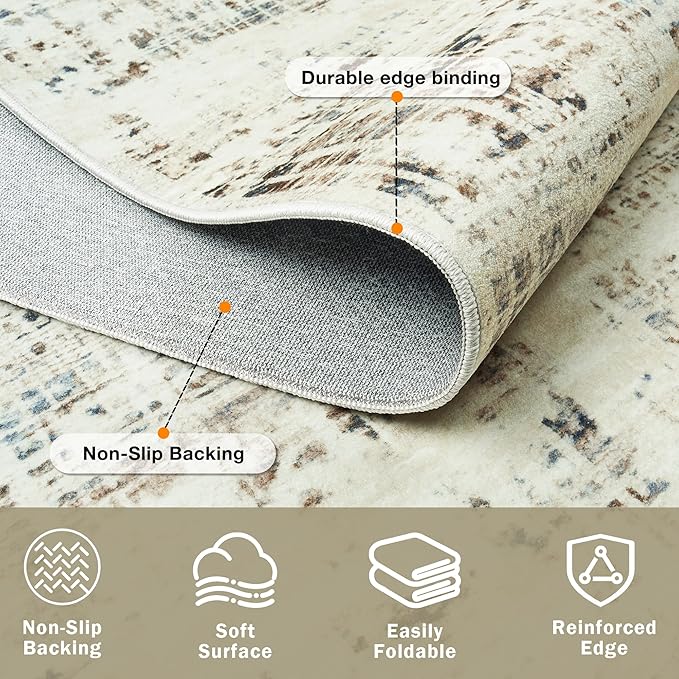 10x14 Area Rugs for Living Room Washable Rug: Anti-Skid Abstract Modern Living Room Rug Soft Thin Carpets Indoor Floor Non-Shedding Carpet for Bedroom Dining Farmhouse Nursery Gray White Blue