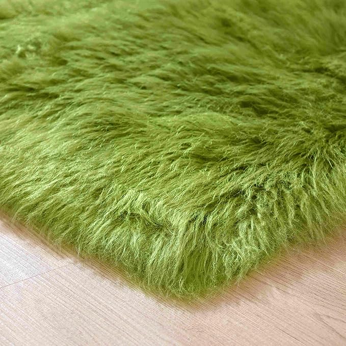 Goolela Lime Green Area Rug 6x9 Fuzzy Fluffy Furry Shag Rug for Bedroom Faux Sheepskin Fur Soft Rectangle