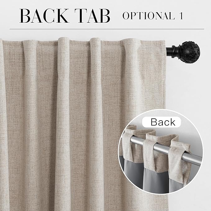 RYB HOME Natural Beige 100% Blackout Short Curtains 45 inch Length 52 Width, Light Blocking & Thermal Insulated Curtains for Kitchen/Small Window/Bathroom/Basement, 2 Panels