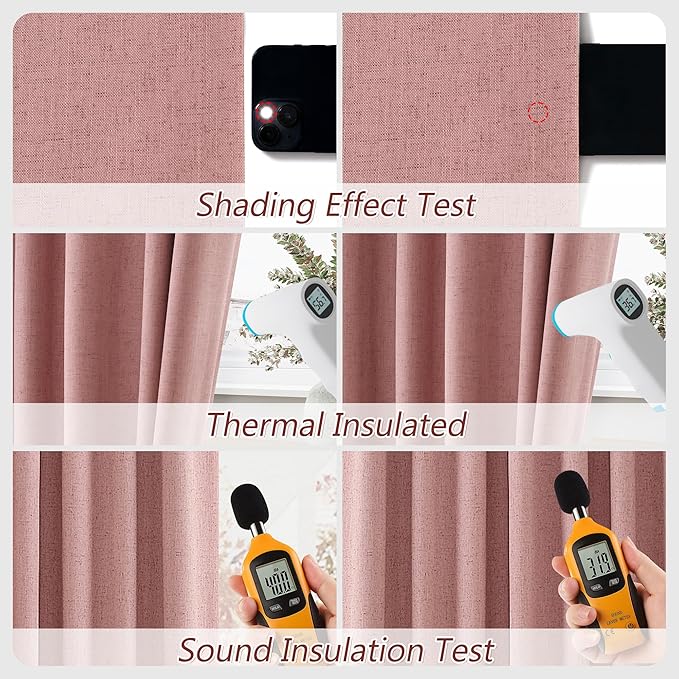 Guken 100% Blackout Curtains 102 Inch Length 2 Panels Set for Living Room Bedroom Back Tab Thermal Insulated Lack Out Linen Drapes Room Darkening Window Curtains 102 Inches Long, Ash Rose