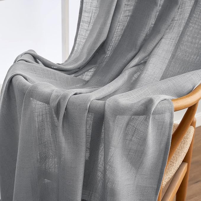 MIULEE Grey Linen Curtains 84 Inch Length for Bedroom Living Room, Soft Thick Linen Textured Window Drapes Gray Semi Sheer Light Filtering Back Tab Rod Pocket Burlap Look Decor, 2 Panels