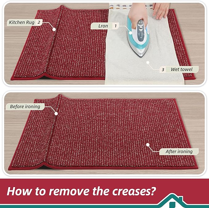 BEQHAUSE Kitchen Rugs 20"x32", Non-Slip Kitchen Mats for Floor, Super Absorbent and Stain Resistant Kitchen Rugs, Machine Washable Rugs for Kitchen, Hallway, Laundry & Sink, Red
