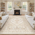 zesthome 10x12 Area Rugs,Stain Resistant Washable Rug,Ultra-Thin Rugs for Living Room,Bedroom,Non-Slip Backing Home Decor Large Area Rug (Cream/Beige,10'x12')