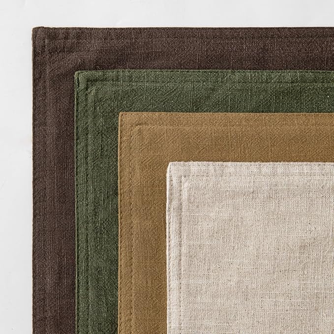 MIULEE Neutral Green/Brown Linen Pillow Covers Pack of 4 Decorative Natural Solid Throw Pillow Covers Soft Accent Boho Farmhouse Couch Pillowcases Spring Decors for Living Room Bed Sofa 18x18 Inch
