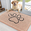 OLANLY Dog Door Mat for Muddy Paws 36x24, Paw Print Design, Absorbs Moisture and Dirt, Absorbent Non-Slip Washable Doormat, Quick Dry Chenille Mud Mat for Dogs, Entry Indoor Entryway Carpet, Peach
