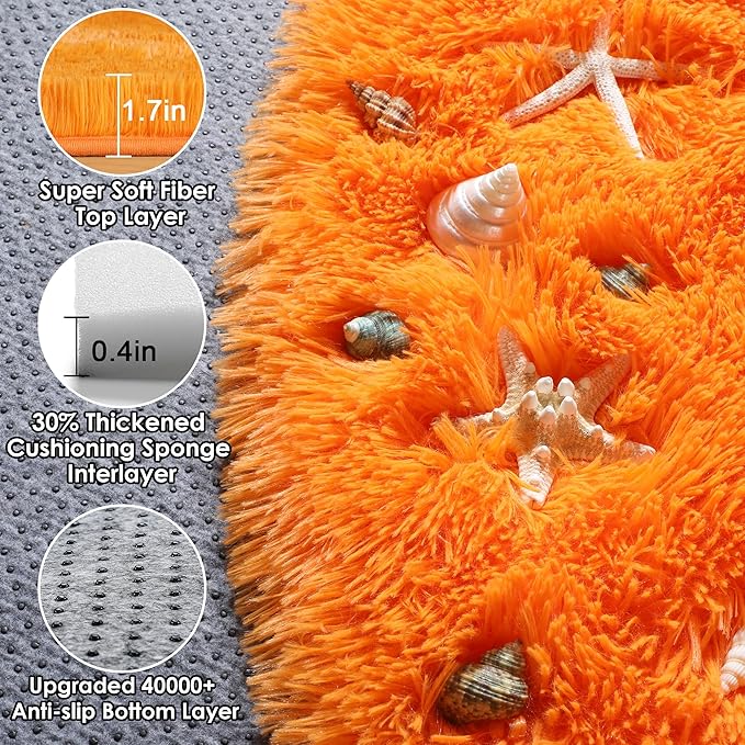 ONASAR Orange Round Rugs 5ft for Bedroom Living Room, Fluffy Circle Area Rug for Kids Girls Boys Teen, Soft Plush Shaggy Carpet for Nursery Dorm Classroom Playroom Home Decor Aesthetic