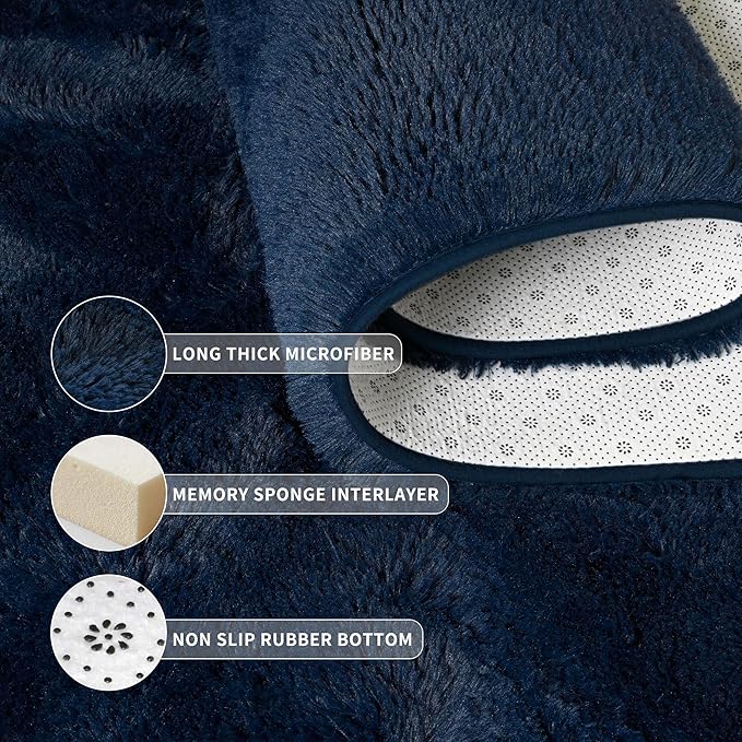 Tepook Soft Fluffy Rugs for Bedroom, 4x6 Area Rug for Living Room, Modern Shaggy Room Rug for Kids Boys Girls, Plush Throw Rugs Indoor Nursery Home Decor Rug with Non-Slip Bottom, Navy Blue