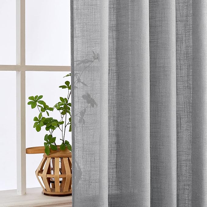 MIULEE Grey Linen Curtains 84 Inch Length for Bedroom Living Room, Soft Thick Linen Textured Window Drapes Gray Semi Sheer Light Filtering Back Tab Rod Pocket Burlap Look Decor, 2 Panels