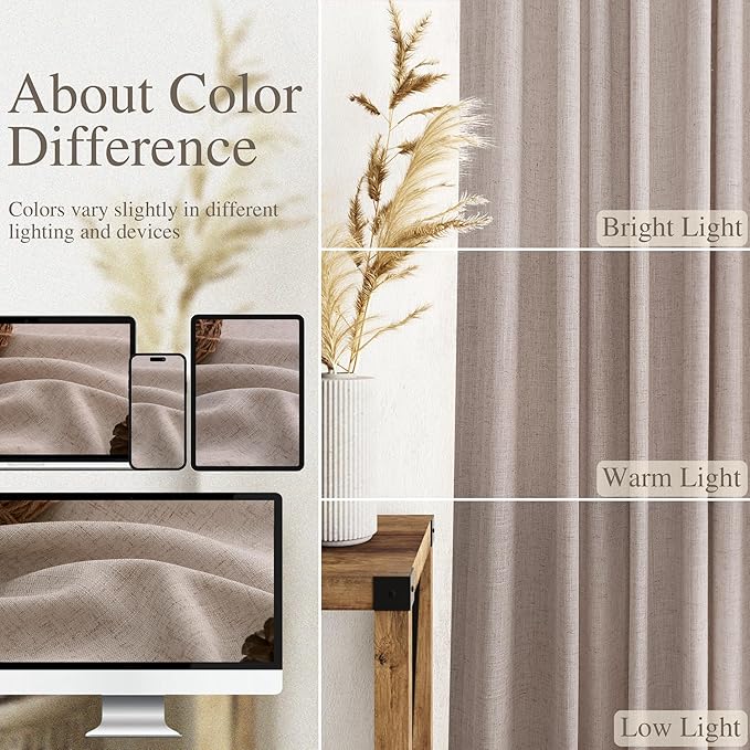 Oatmeal Linen Curtains 84 Inches Long for Bedroom Back Tab Light Filtering Privacy Semi Sheer Curtains Modern Farmhouse Decor Oatmeal Cotton Textured Curtain for Living Room 2 Panels Set 52x84