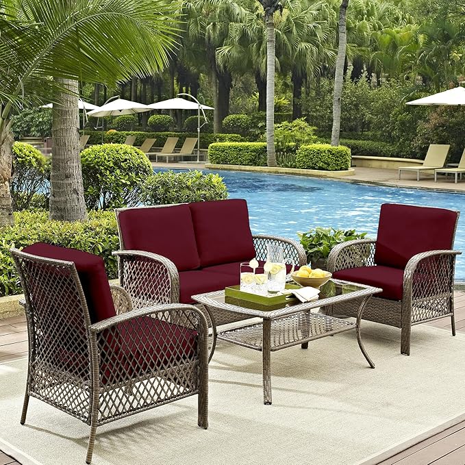 8Pcs Outdoor Cushion Covers, Patio Cushion Covers,Stretch Elastic Slipcovers, Replacement Washable & Reusable Furniture Protector for Patio Couch (Claret,Cover Only)