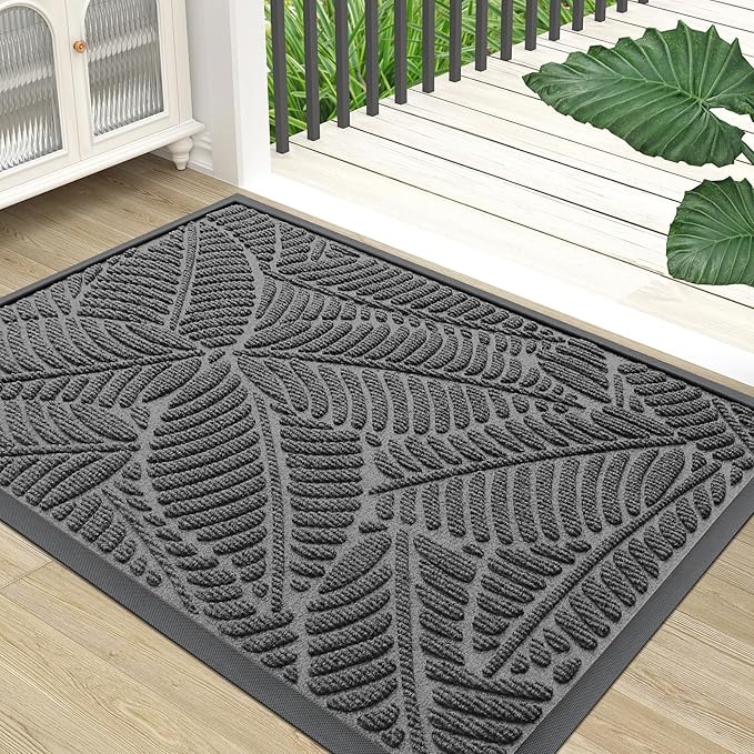 Colorxy Waterproof Doormat, Sturdy Natural Rubber Front Door Mats, Non Slip Low Profile Indoor Outdoor Entrance Mat, Stain Resistant Easy Clean Floor Mat for Patio or Entryway, 47''x24'', Dark Grey