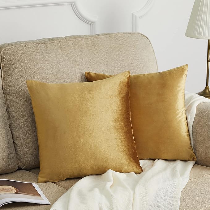 GIGIZAZA Golden Throw Pillow Covers 18x18 Decorative Velvet Cushion Covers Pack of 2 Pillowcase for Sofa