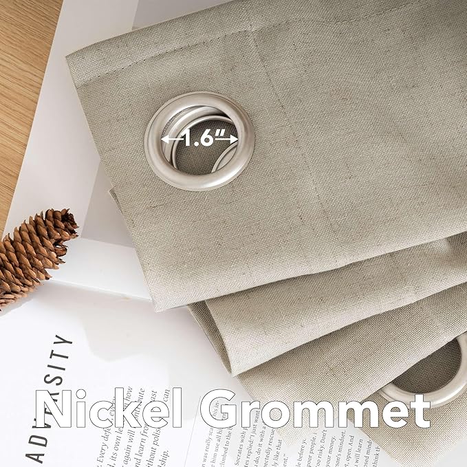 H.VERSAILTEX Living Room Linen Curtains - Semi Sheer, Nickel Grommet Energy Saving Light Filtering Window Treatments Panels for Bedroom, Oatmeal, 2 Panels, 52 x 96 Inch