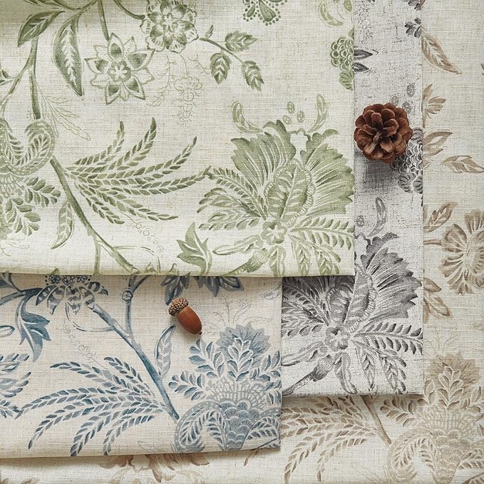 jinchan Linen Floral Curtains for Living Room with Printed Flower 63 Inches Long Light Filtering French Country Back Tab Rod Pocket Sage Green Window Curtain Set Farmhouse Drapes 2 Panels