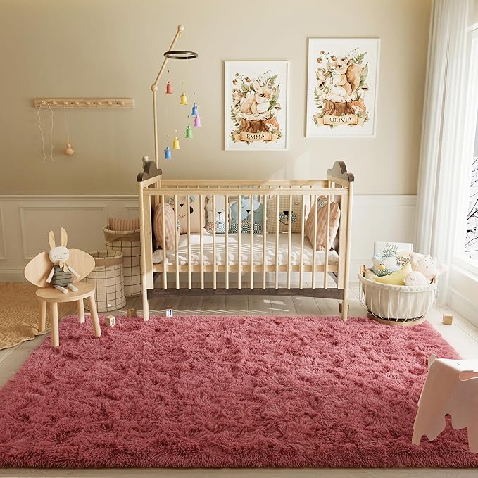 LOCHAS Ultra Soft Indoor Modern Area Rugs Fluffy Living Room Carpets for Children Bedroom Home Decor Nursery Rug 3x5 Feet, Blush