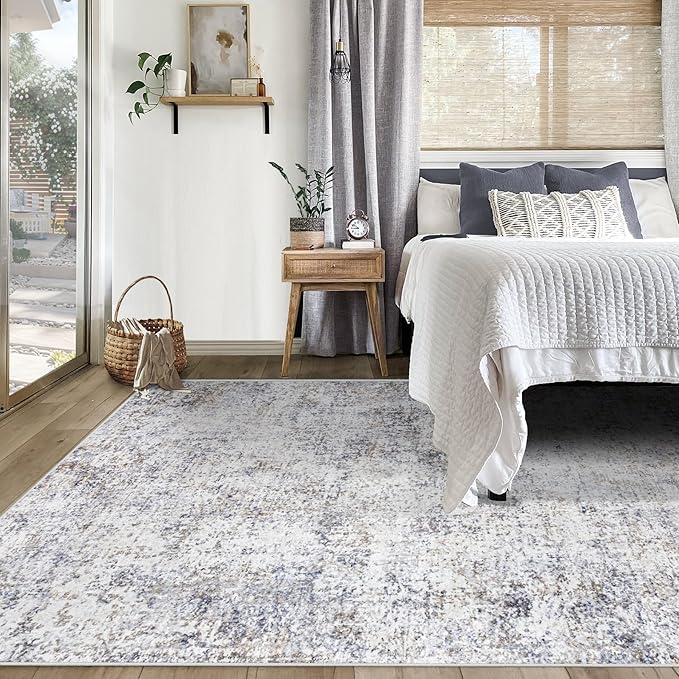 XLUEZ 5x7 Area Rugs for Living Room, Washable Modern Abstract Large Area Rug Neutral Soft Non Slip Kids Rug Stain Resistant Indoor Carpet for Bedroom Nursery Dining Room Playroom(Bluegrey, 5'x7')