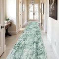3x12 Washable Hallway Runner Rug: Non Slip Carpet Runners Easy-to-Clean - Soft Living Room Bedroom Kitchen Rugs - Thin Low Pile Printed Floor Mat for Dining Room Neutral Green