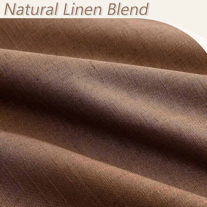 Guken Caramel Brown 100% Blackout Linen Curtains 72 Inch Length 2 Panels Set for Living Room Bedroom Back Tab/Rod Pocket Thermal Insulated Black Out Drapes Room Darkening Farmhouse Window Curtains