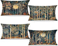 Rustic William Morris Inspired Forest Moon Decor Pillow Covers 12x20 Set of 4,Vintage Botanical Nature Landscape Decorative Throw Pillow Covers for Home Bedroom Living Room,Fall Home Room Decor