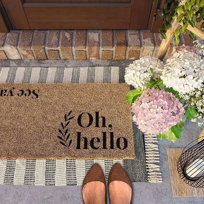 Barnyard Designs Doormat Welcome Mat for Outdoors, Large Front Door Entrance Mat, 30x17, Brown (Oh Hello)