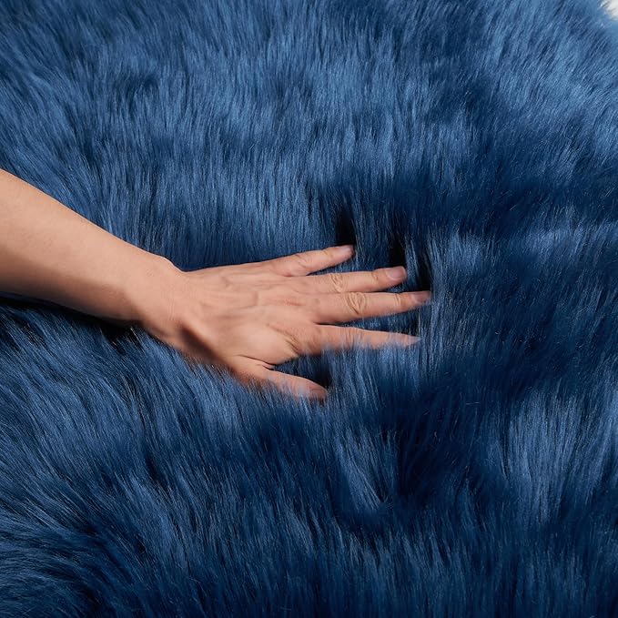 EasyJoy Ultra Soft Fluffy Rugs Faux Fur Rug Chair Cover Seat Pad Fuzzy Area Rug (Dark Blue, 2x6 ft Rectangle)