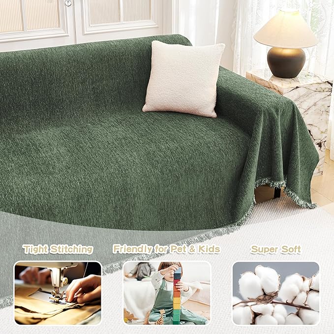 MYSKY HOME Chair Couch Cover Sectional Couch Covers for Pet Sofa Covers Non Slip Soft Couch Sofa Cover, Washable Furniture Protector Sofa Slipcover Sofa Throw Living Room, 71"x91", Moss Green