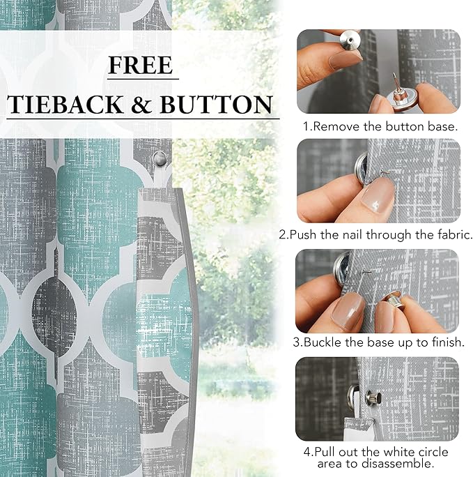 Beauoop 100% Blackout Curtains 96 Inches Long for Patio Sliding Door Aqua Grey Extra Wide Moroccan Geo Room Darkening Thermal Soundproof Room Divider Grommet Window Treatment Drapes,100x96 Set of 1
