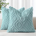 decorUhome Summer Throw Pillow Covers 22x22 Inch Set of 2, Soft Plush Faux Wool Aqua Solid Couch Pillow Covers, Accent Euro Sham Farmhouse Neutral Square Pillow Cases for Sofa Bed Living Room