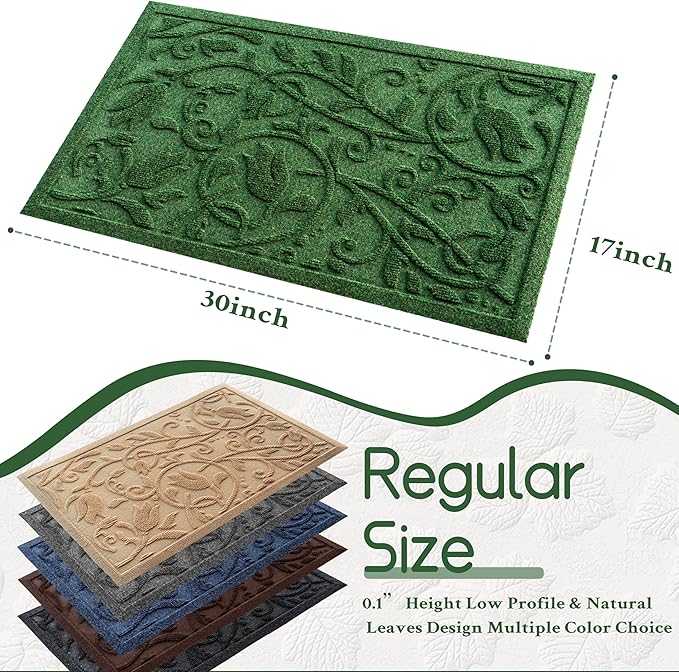 Boho Green Floral Leaves Outdoor Indoor Entrance Doormats, Absorbent Durable Heavy Duty Welcome Front Door Mat,Thick Natural Rubber Back,Easy Clean Entryway Mat 23x35 Inch, Low Profile