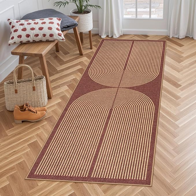 Lahome Enfys Modern Rainbow Easy Jute 2x6 Runner Rug, Red Runners for Hallways Non Slip Washable Kitchen Rugs, Farmhouse Stain Resistant Non Shedding Indoor Outdoor Carpet for Laundry Entryway