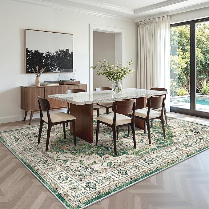 zesthome 6x9 Area Rugs, Machine Washable Rugs for Living Room, Bedroom,Stain Resistant Vintage Large Area Rug,Non-Slip Medallion Pattern Home Decor Rugs (Green,6'x9')