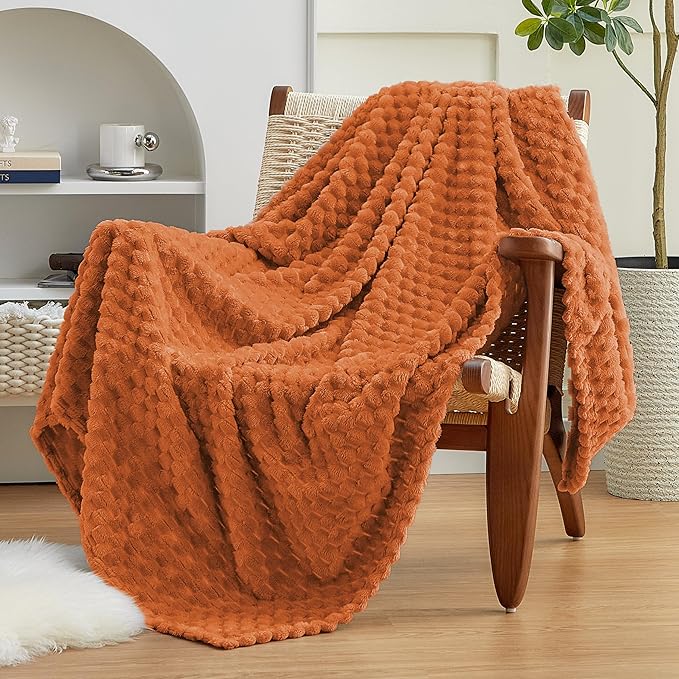 EXQ Home Fall Blanket Twin Size for Couch or Bed - 3D Imitation Turtle Shell Jacquard Decorative Fleece Blankets - Cozy Soft Lightweight Fuzzy Flannel Blanket Suitable for All Seasons(60"×80",Orange)