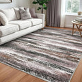 Lansny Modern Abstract 5x7 Machine Washable Area Rug Non-Slip Soft Bedroom Living Romm Rug Dark Light Brown White Ultra Thin Print Faux Wool Floor Carpet Throw Rugs for Dining Room Indoor Office