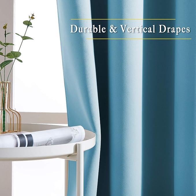 NICETOWN Bedroom Blackout Curtains and Drapes - Window Treatment Thermal Insulated Solid Grommet Blackout Draperies for Living Room (Set of 2 Panels, 52 by 95 Inch, Teal Blue)