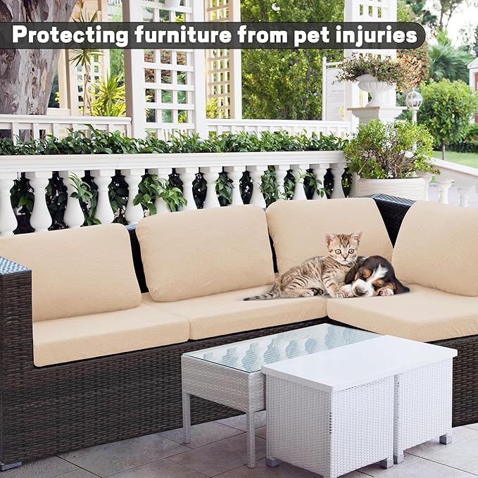 8Pcs Outdoor Cushion Covers, Patio Cushion Covers,Stretch Elastic Slipcovers, Replacement Washable & Reusable Furniture Protector for Patio Couch,Thick Jacquard Fabric(Beige, Cover Only)