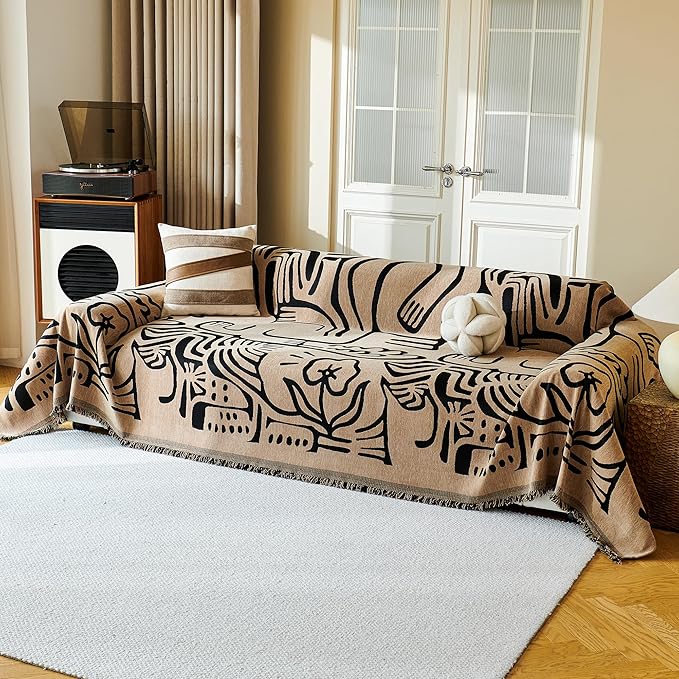MYSKY HOME Couch Cover for Dogs, Washable Couch Covers, Sofa Covers for Sectional Sofa, Couch Cover 2 Cushion Sofa Dogs Furniture Protector, Chenille Sofa Covers for Pets, 71"x118", Abstract Coffee