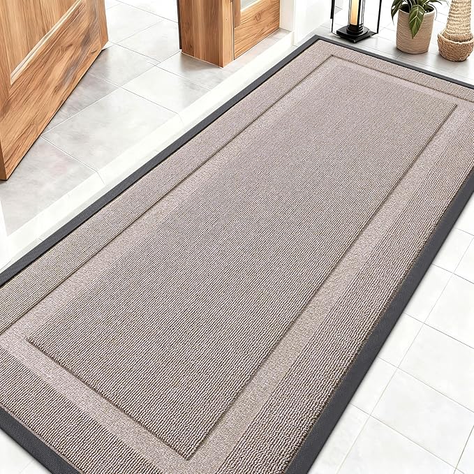 OLANLY Front Door Mat Indoor Outdoor Entrance, Waterproof All-Season, All-Weather Doormat, Sturdy Natural Rubber, Low Profile, Easy Clean Patio Porch Entryway Mat, 59x23, Camel