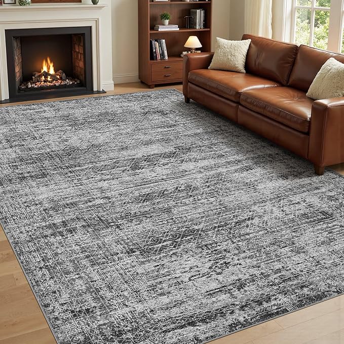 UERMEI 7x9 Area Rug Living Room Rugs - Washable Neutral Modern Abstract Soft Thin Rug Indoor Floor No Slip Rug Carpet for Bedroom Under Dining Table Home Office Decor - Dark Gray