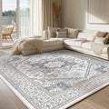 OPPODREAM Soft 8x10 Area Rugs, Washable Rugs 8x10 with Non Slip Backing, Faux Cashmere Low-Pile 8 x 10 Carpet, Cream White & Blue & Light Brown