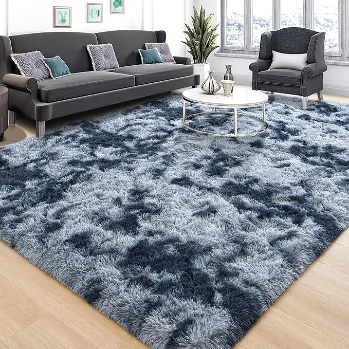 Tepook Soft Fluffy Rugs for Bedroom, 4x6 Area Rug for Living Room, Modern Shaggy Room Rug for Kids Boys Girls, Plush Throw Rugs Indoor Nursery Home Decor Rug with Non-Slip Bottom, Tie-dye Dark Blue