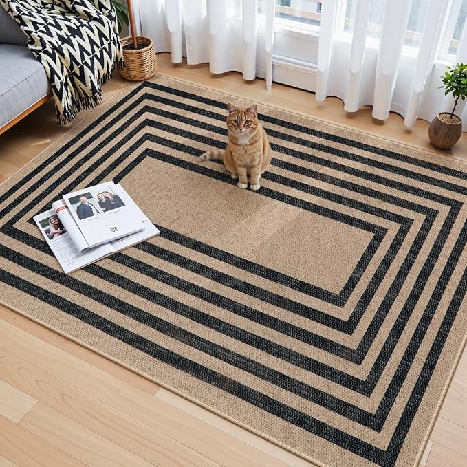 Lahome Enfys Modern Geometric Easy Jute Entryway Rug, 4x6 Black Washable Carpet for Bedroom Contemporary Thin Living Room Patio Rug, Farmhouse Non Slip Indoor Outdoor Carpet for Dining Room Backyard