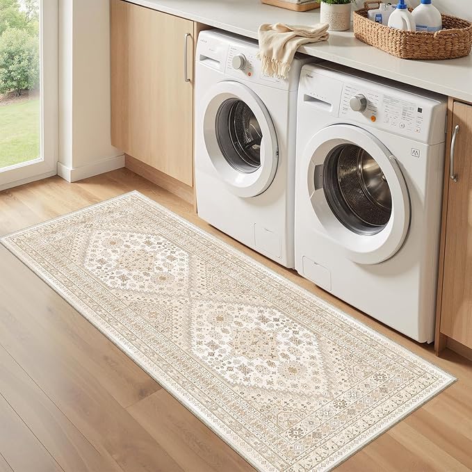 zesthome 2x6 Runner Rug for Hallways, Machine Washable Rug, Non Slip Vintage Low Pile Runners, Stain Resistant Runners for Entryway, Kitchen, Bathroom, Laundry Room, Corridor
