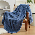 EXQ Home Fleece Blanket Twin Size for Couch or Bed - 3D Imitation Turtle Shell Jacquard Decorative Blankets - Cozy Soft Lightweight Fuzzy Flannel Blanket Suitable for All Seasons(60"×80",Dark Blue)