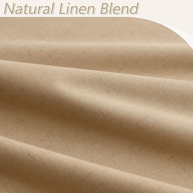 Guken 100% Blackout Linen Curtains 120 Inch Length 2 Panels Set for Living Room Bedroom Back Tab Thermal Insulated Black Out Linen Drapes Room Darkening Window Curtains,Camel Brown