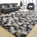 Tepook Soft Fluffy Rugs for Bedroom, 4x6 Area Rug for Living Room, Modern Shaggy Room Rug for Kids Boys Girls, Plush Throw Rugs Indoor Nursery Home Decor Rug with Non-Slip Bottom, White Black Gold