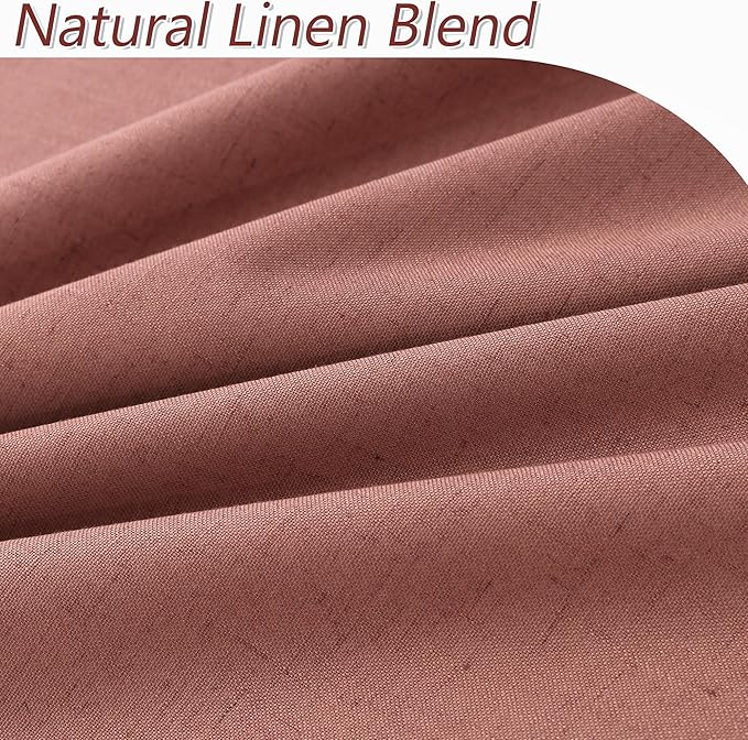 Dusty Rose 100% Blackout Linen Curtains 102 Inch Length 2 Panels Set for Girls Bedroom Back Tab Thermal Insulated Black Out Drapes Room Darkening Farmhouse Style for Bedroom Window Curtains 52x102